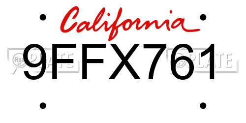9FFX761 California License Plate