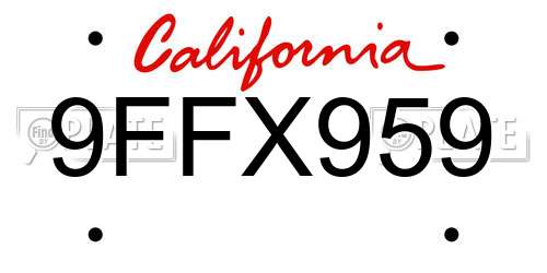 9FFX959 California License Plate