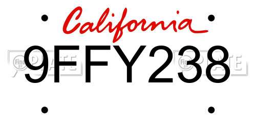 9FFY238 California License Plate