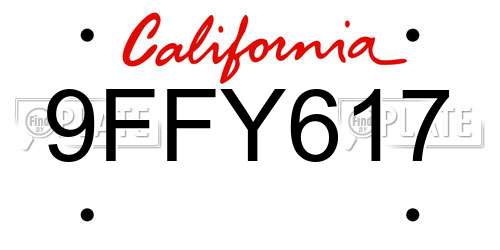 9FFY617 California License Plate