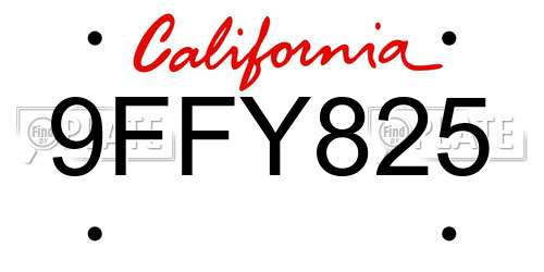 9FFY825 California License Plate