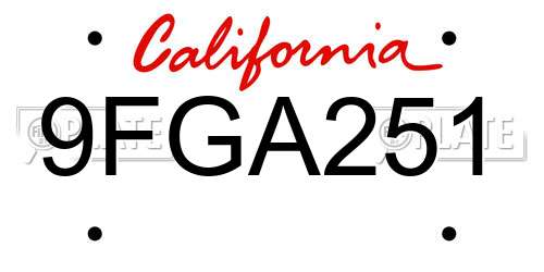 9FGA251 California License Plate