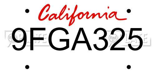 9FGA325 California License Plate