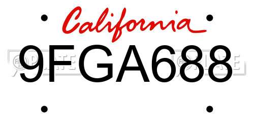 9FGA688 California License Plate
