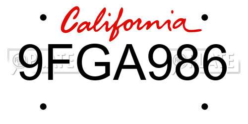 9FGA986 California License Plate