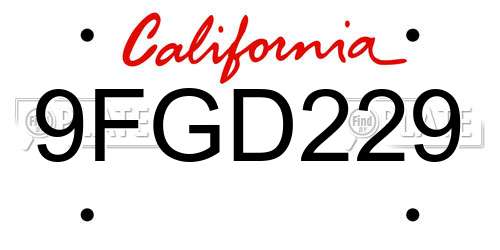 9FGD229 California License Plate