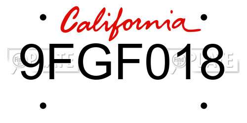 9FGF018 California License Plate