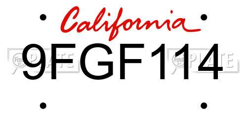 9FGF114 California License Plate