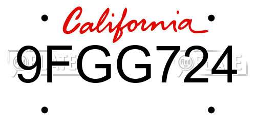 9FGG724 California License Plate