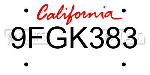 9FGK383 California License Plate