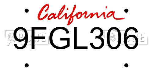 9FGL306 California License Plate