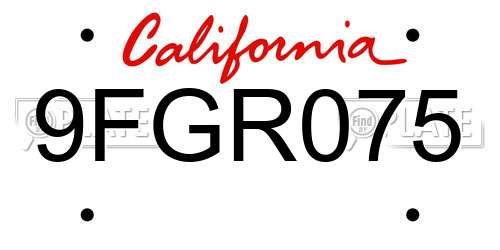 9FGR075 California License Plate