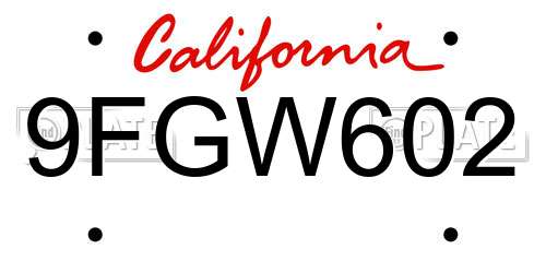 9FGW602 California License Plate