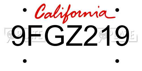 9FGZ219 California License Plate