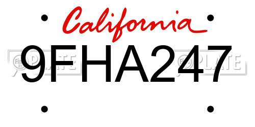 9FHA247 California License Plate