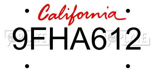 9FHA612 California License Plate