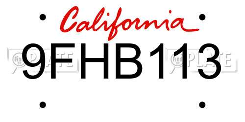 9FHB113 California License Plate