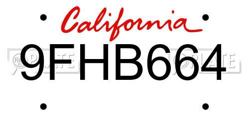 9FHB664 California License Plate