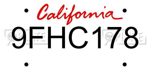 9FHC178 California License Plate