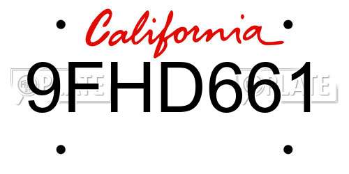 9FHD661 California License Plate
