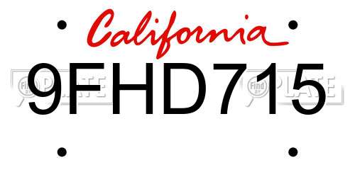 9FHD715 California License Plate