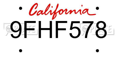 9FHF578 California License Plate