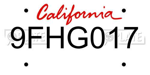 9FHG017 California License Plate