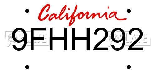 9FHH292 California License Plate