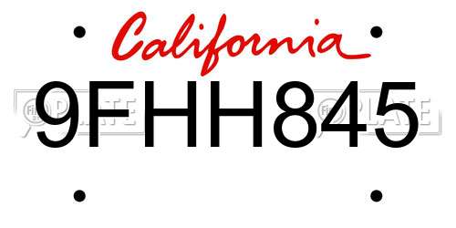 9FHH845 California License Plate