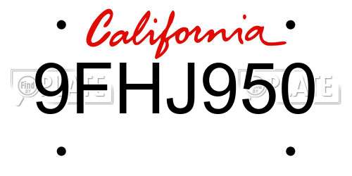 9FHJ950 California License Plate