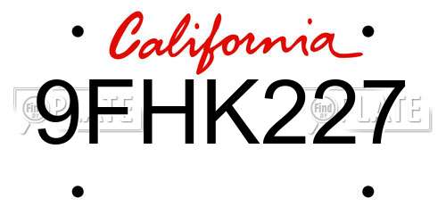 9FHK227 California License Plate