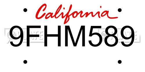 9FHM589 California License Plate