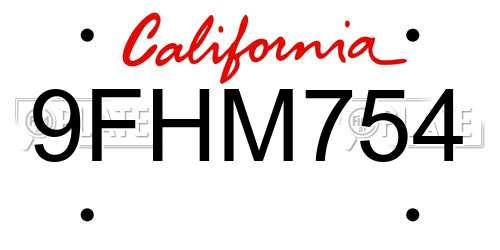 9FHM754 California License Plate