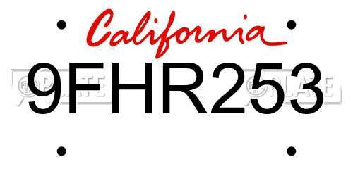9FHR253 California License Plate