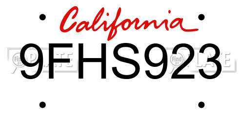 9FHS923 California License Plate