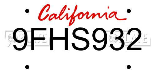 9FHS932 California License Plate