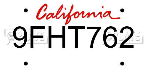 9FHT762 California License Plate