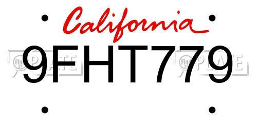 9FHT779 California License Plate