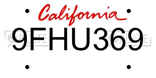 9FHU369 California License Plate