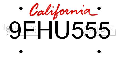 9FHU555 California License Plate