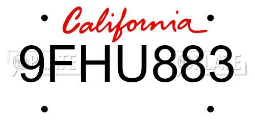 9FHU883 California License Plate