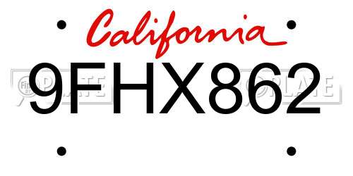 9FHX862 California License Plate