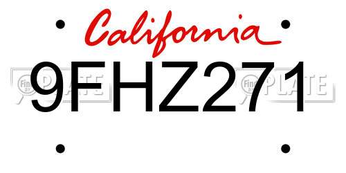 9FHZ271 California License Plate