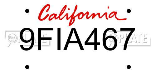 9FIA467 California License Plate
