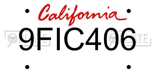 9FIC406 California License Plate