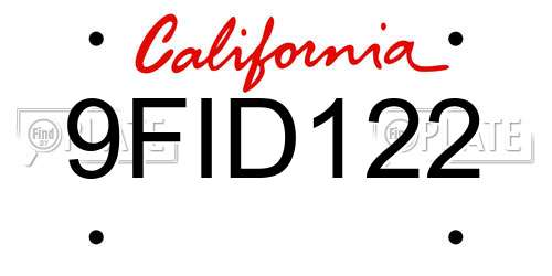 9FID122 California License Plate
