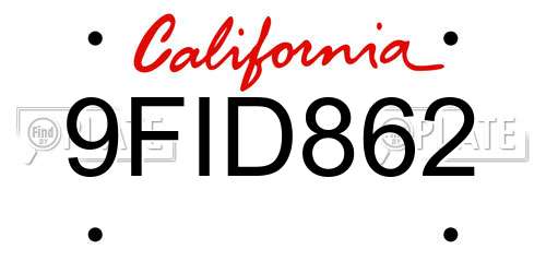 9FID862 California License Plate