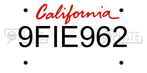 9FIE962 California License Plate