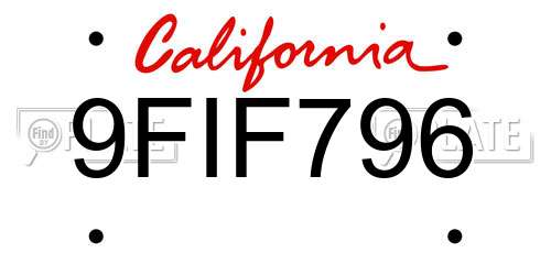9FIF796 California License Plate