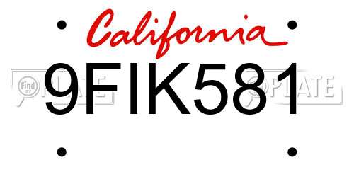 9FIK581 California License Plate